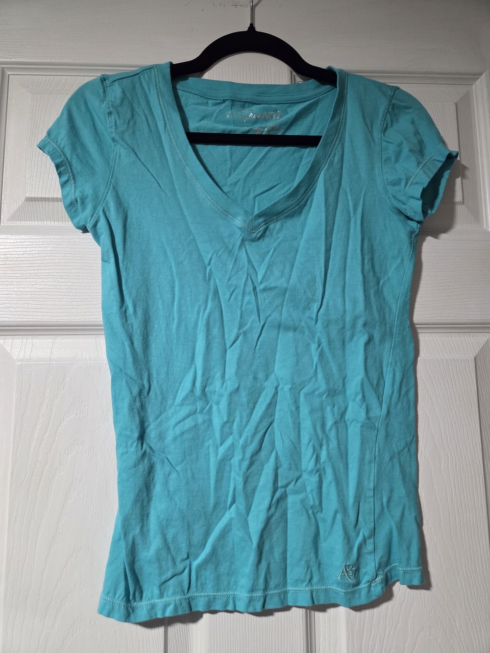 Aeropostale Women's Short Sleeve V-Neck Tee in Teal-Aqua